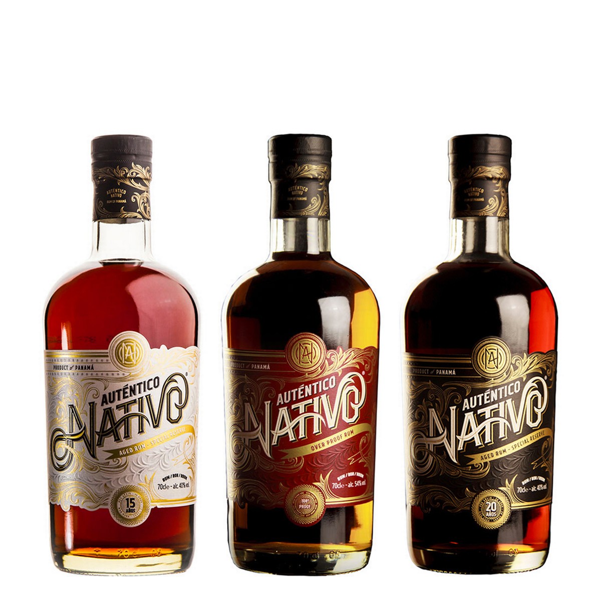 Zvýhodněný set = 1 ks Auténtico Nativo 15 Y.O. + 1 ks Auténtico Nativo 108° Proof + 1 ks Auténtico Nativo 20 Y.O.