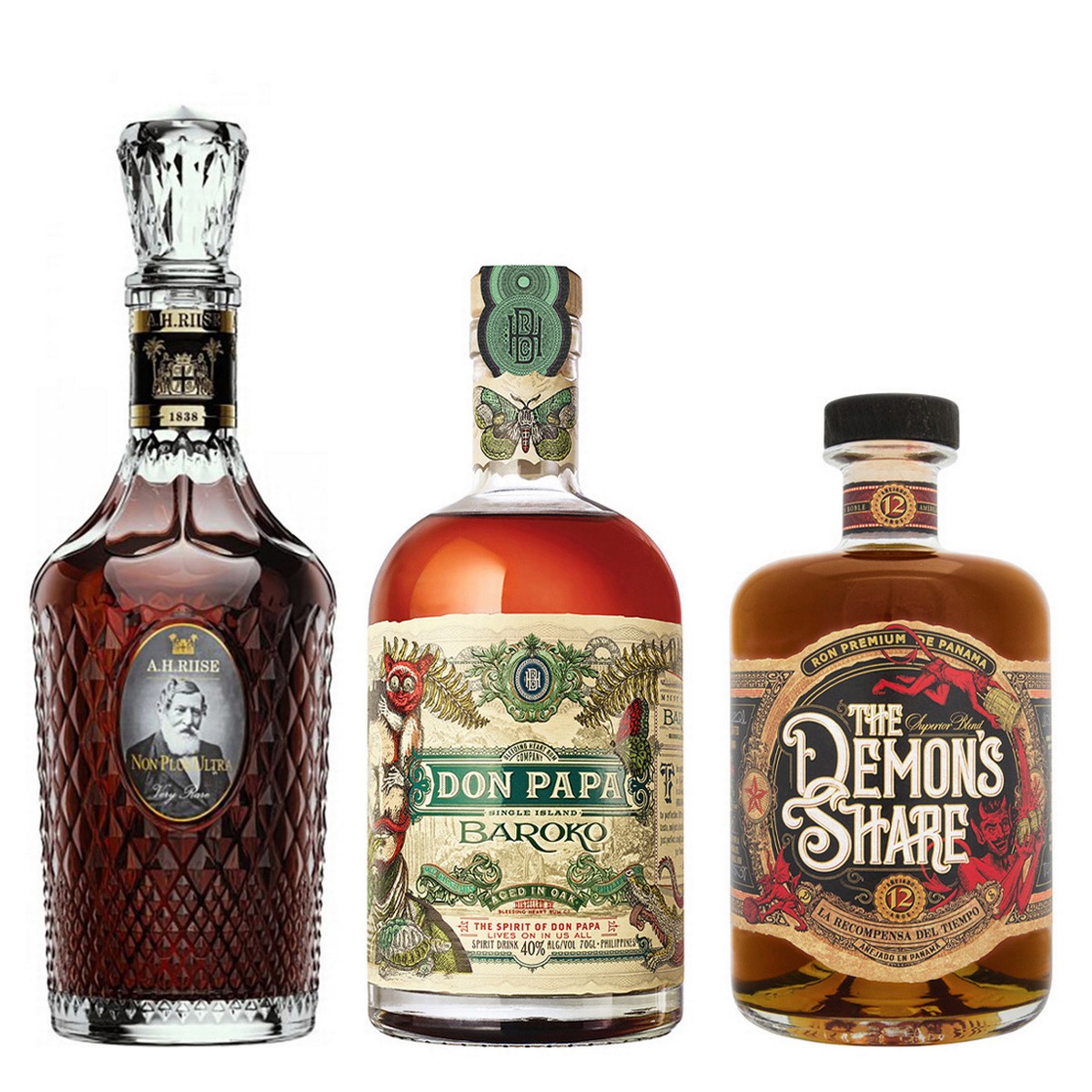 Zvýhodněný set = A.H. Riise Non Plus Ultra + Don Papa Baroko + Demon’s Share 12 Y.O.