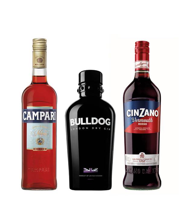 Zvýhodněný set Negroni = Campari + Bulldog Gin + Cinzano Rosso  2,15 l