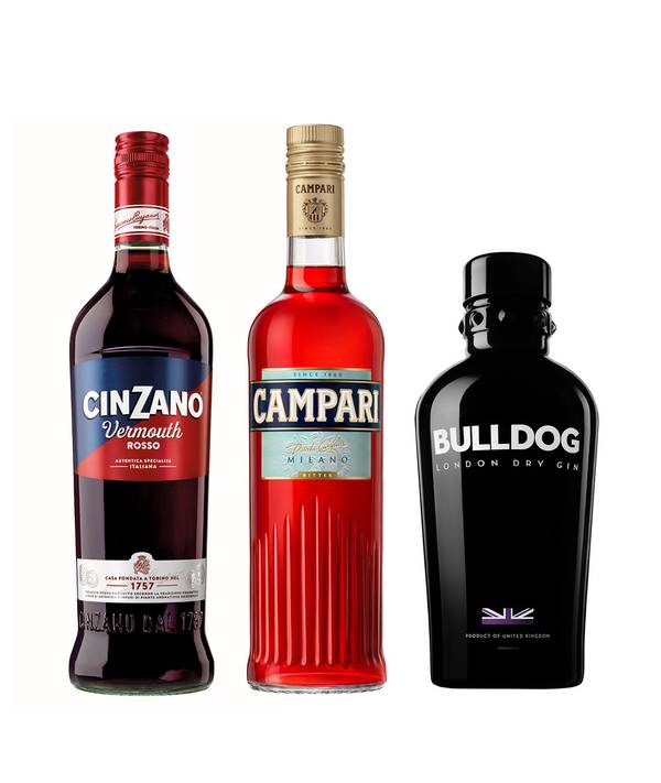 Zvýhodněný set Negroni = Campari + Bulldog Gin + Cinzano Rosso  2,15 l