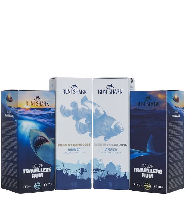 Rum Shark Multi Sada Worthy Park 2007 + Worthy Park 2014 + Belize Pineau + Belize Cognac (4 ks) 62,4% 2,8 l