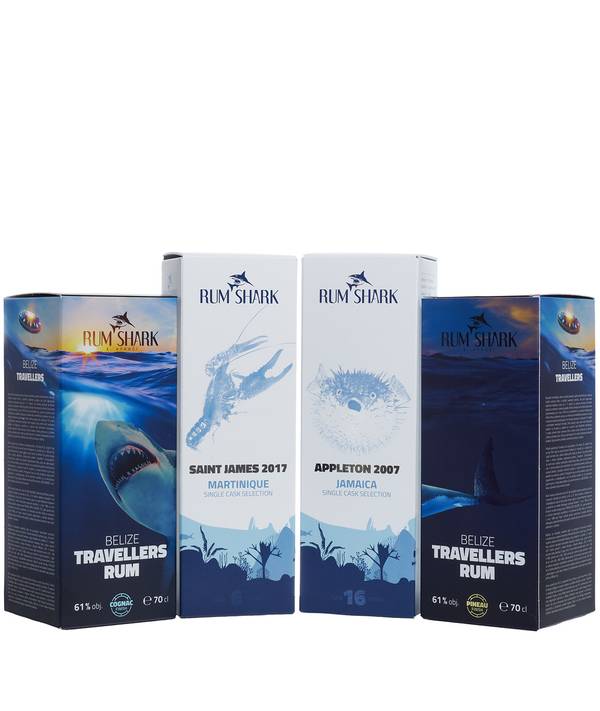Rum Shark Multi Sada Appleton 2007 + Saint James 2017 + Belize Pineau + Belize Cognac (4 ks) 63,875% 2,8 l